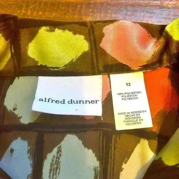 Alfred Dunner Womens 12 Green Multi Color Dot Button Down Long Sleeve Blouse - Picture 4 of 8